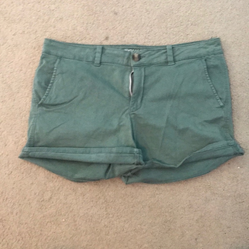 Army Green American Eagle Midi Shorts